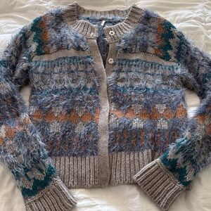 Free People Blue and Orange Patterned Cardigan